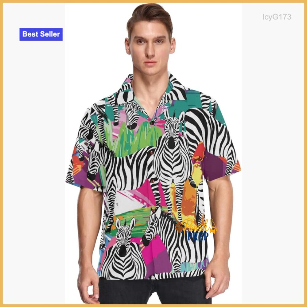 Men's Short Sleeve Button Down Hawaiian Shirt Regular Fit Polyester Blend